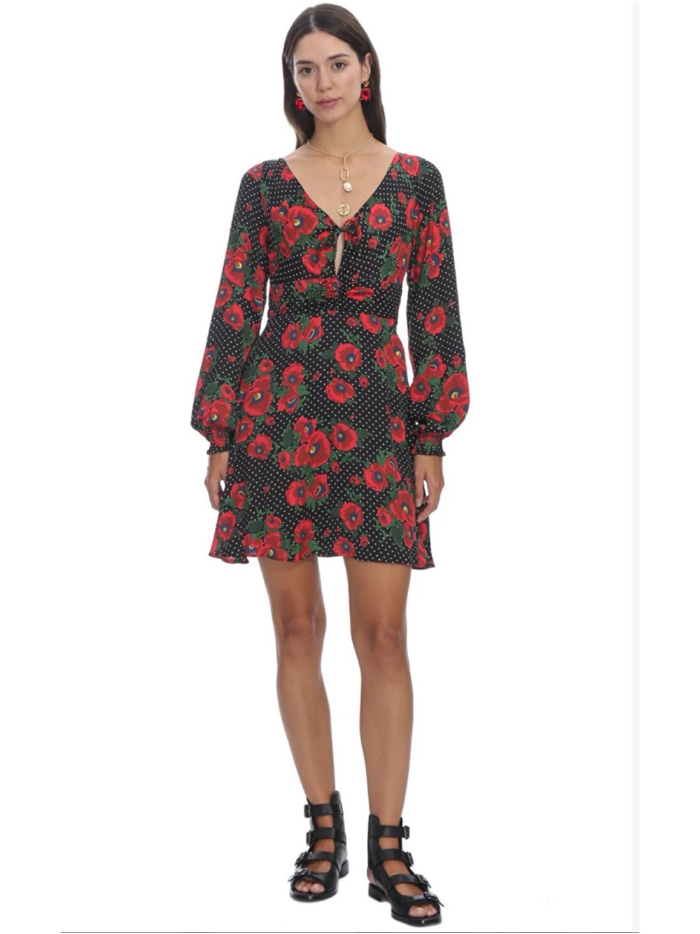 Free People Morning Light Poppy Mini Dress sz 12